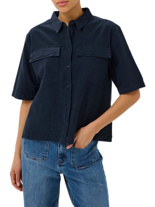 Cămașă De Damă Cu Mâneci Scurte Albastră