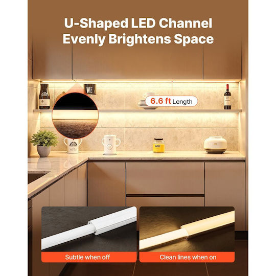 Vevor 20 Pieces U-Shaped Led Aluminum Channels 6.6 Ft 2m Milky Cover Caps Mounting Clips Aluminum Profile Installations Led Strip Easy Installation Under Counter Cabinet