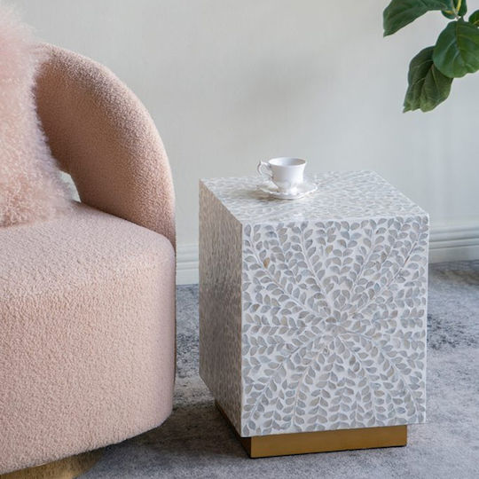Квадратна Странична Кафе Маса Ivory Дървена Сива М35xШ35xВ45см