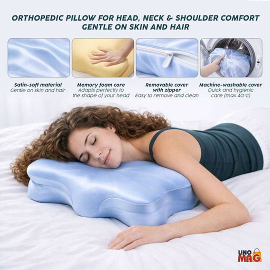 Linomag Orthopädisches Nackenkissen mit Memory-Schaum 58x37x10cm in Hellblauer Farbe