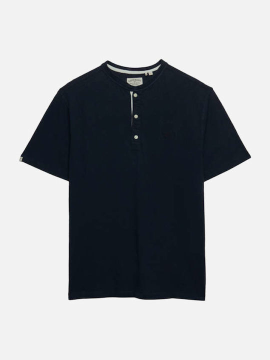 Grandad Short Sleeve Navy Blue Blouse