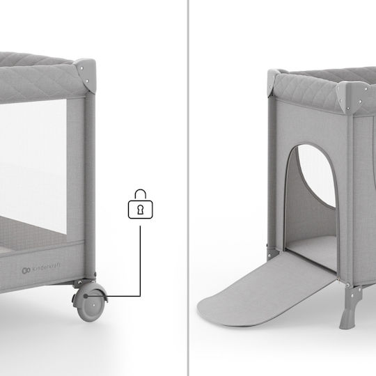 Kinderkraft Leody Кошара За Игра 2 Нива С Матрак Сив 126x76см