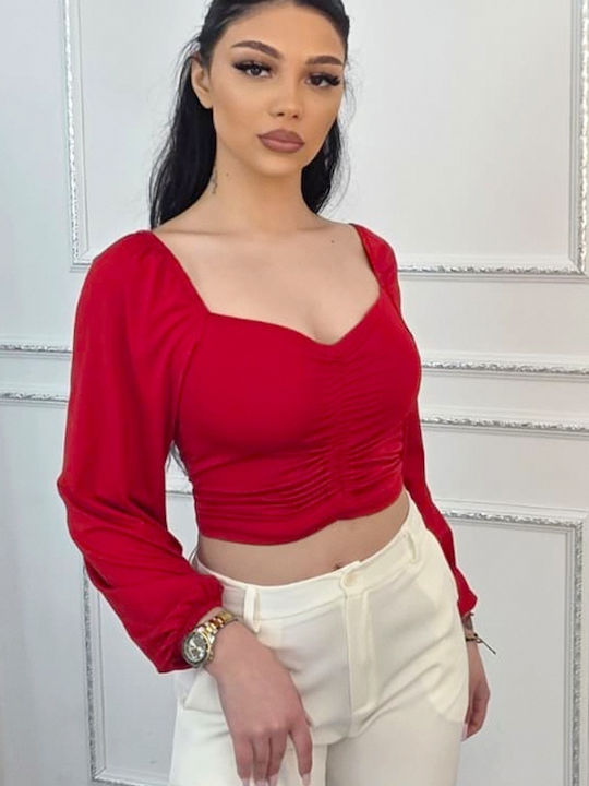 Bluza Damă Crop Top Roșie De Vară