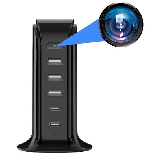Cameră Ascunsă Stație de Încărcare Iuni Ip91 64gb Wi-fi Full Hd Senzor de Mișcare 20w 2 Porturi Type-c 3 Porturi Usb-a