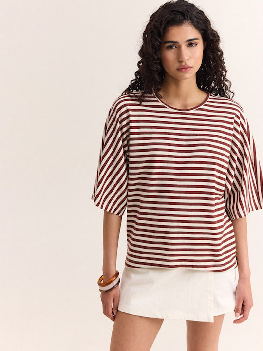 Γυναικείο Crop Top Βαμβακερό Κοντομάνικο Ριγέ Espresso