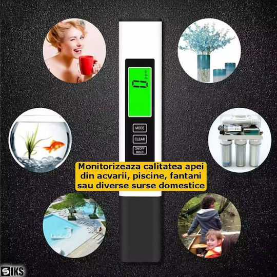 Siks Tester Digital Verificare Calitatea Apei Afișaj Led Măsoară Tds Ec °c °f Potrivit Pentru Testarea Apei Potabile Acvarii Piscine Fântâni Include Termometru Digital Măsurare Temperatură Apă Impermeabil Alb Negru