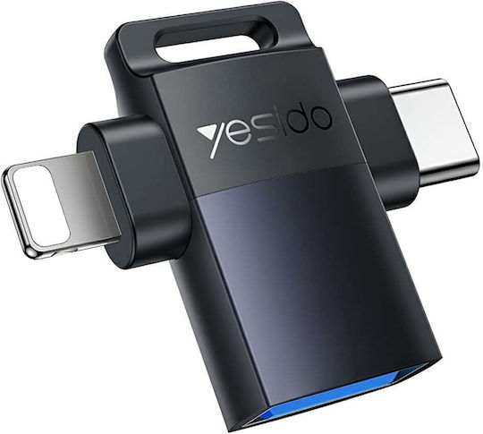 Otg Адаптер Usb To Lightning Type-c 5gbps Алуминиев Сплав Yesido Сребрист