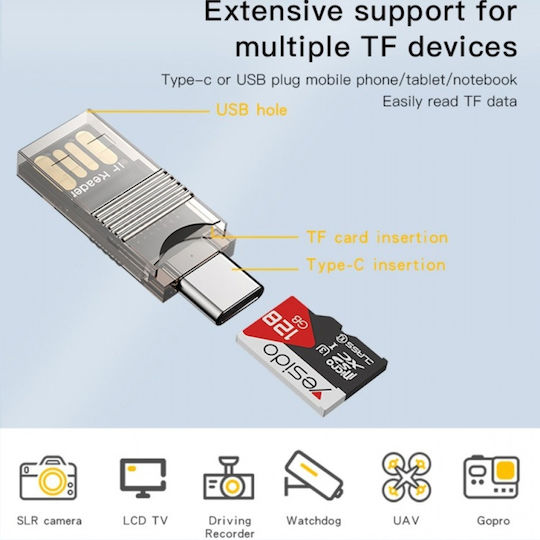 Card Reader Usb To Type-c Tf Slot 480 Mbps Polycarbonate Yesido Gray