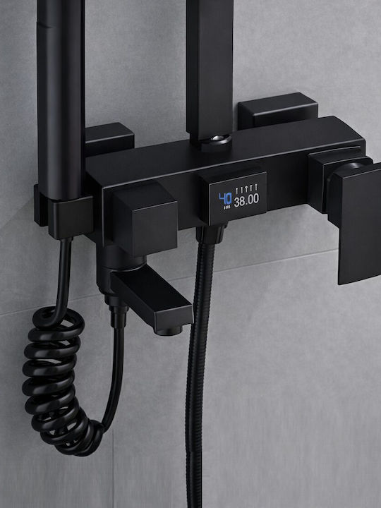 Shower Column with Bathtub Mixer 31cm Black