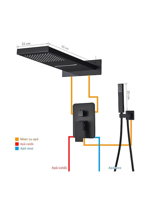 Set Mixer Telefon Și Cap De Duș Încorporat Pentru Duș Negru