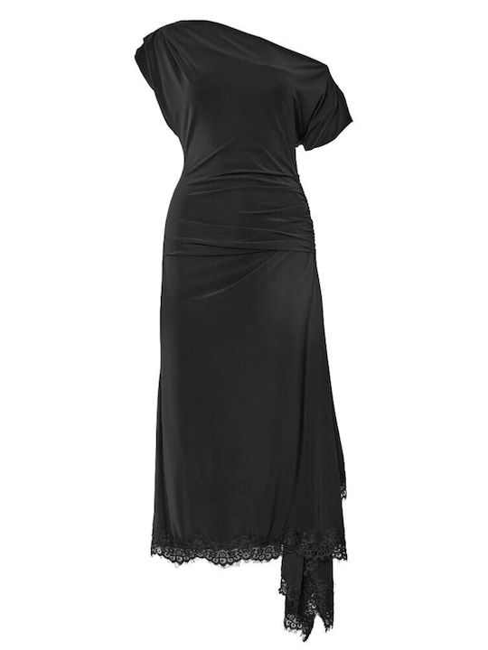 Καλοκαιρινό Midi Βραδινό Φόρεμα με Δαντέλα Black