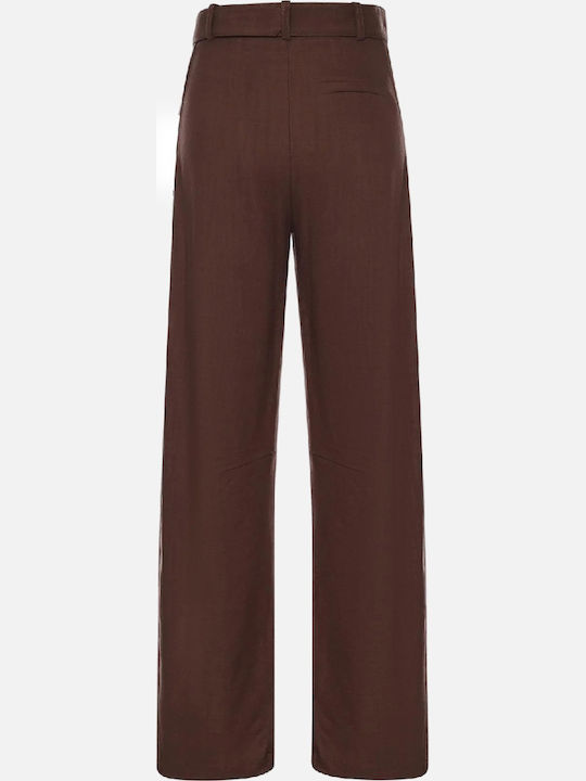 Women's Linen Trousers In Straight Leg Brown