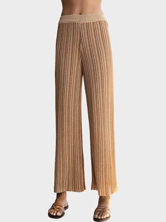 Women's Pantaloons with Rubber Band in Straight Leg Style Tan Gold