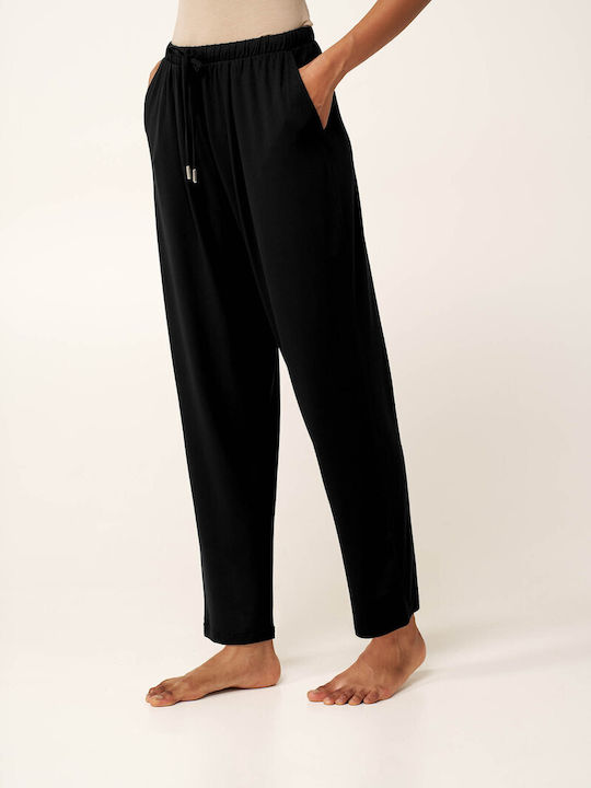 Women's Fabric Trousers with Rubber Band in Tapered Leg Green Garden