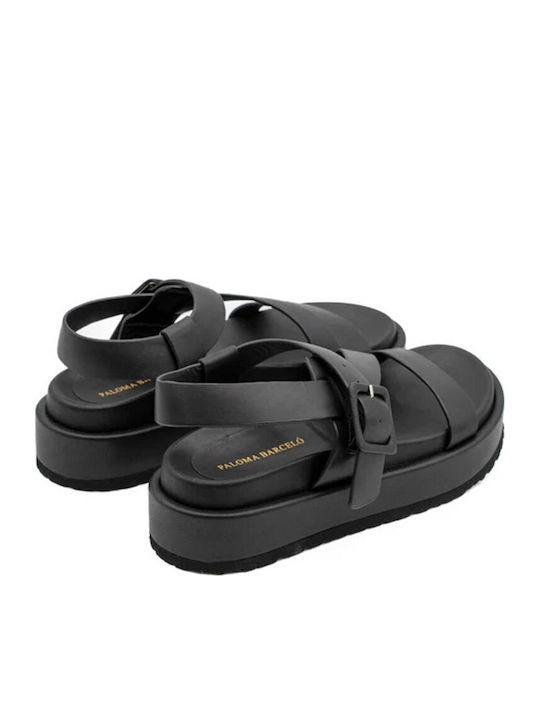 Δερμάτινα Γυναικεία Σανδάλια Flatforms Μαύρα