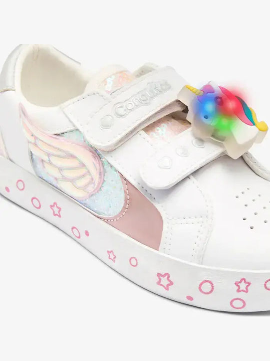Kids Sneakers Anatomic with Hoop & Loop Closure and Lights White