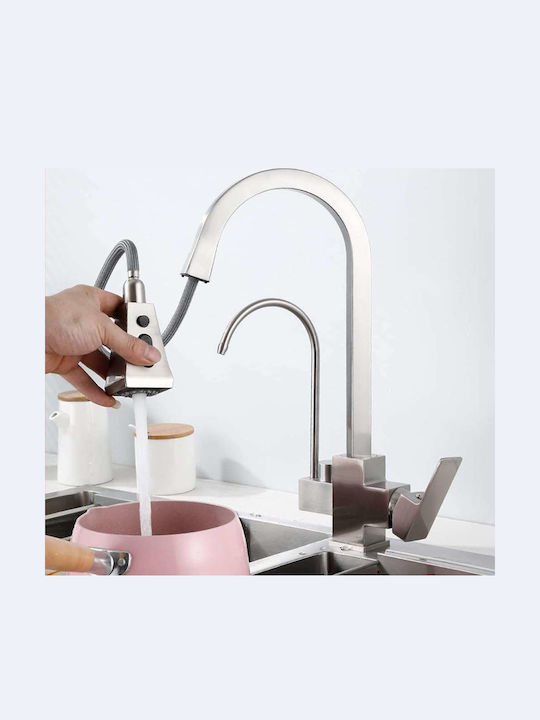 Landsh Poly714 Kitchen Faucet Counter with Pull-Out Spray Silver