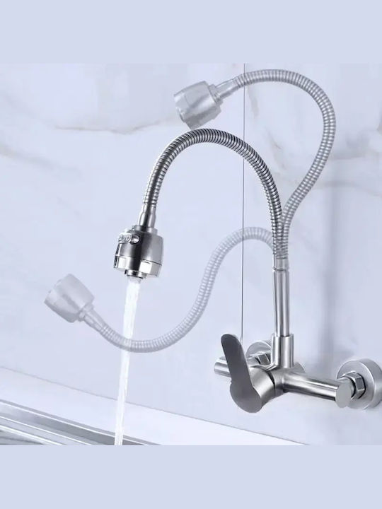 Landsh Küchenarmatur Wand mit Federhahn Edelstahl Silber Landsh Küchenarmatur Wand mit Federhahn Edelstahl Silber