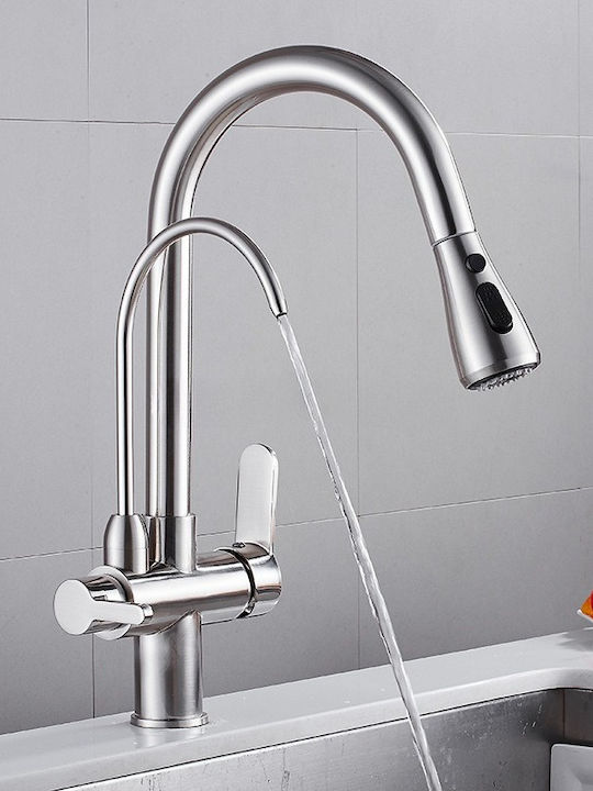 Landsh Poly713 Kitchen Faucet Counter with Pull-Out Spray Silver