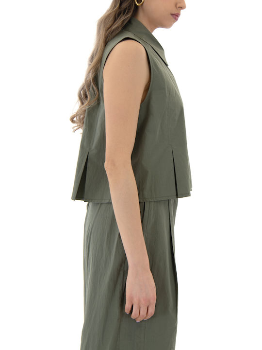 Sleeveless Women's Shirt Khaki Monochrome