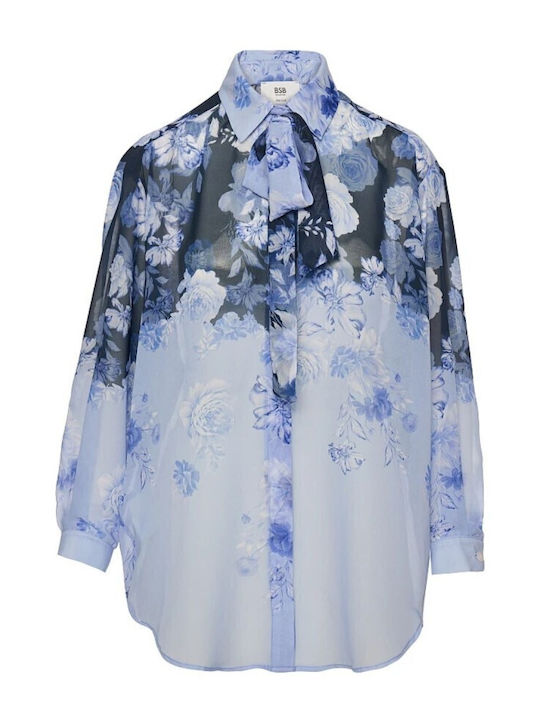 Long Sleeve Women's Shirt Blue Floral