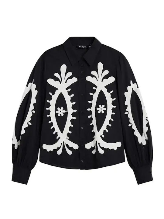 Long Sleeve Women's Denim Shirt Black