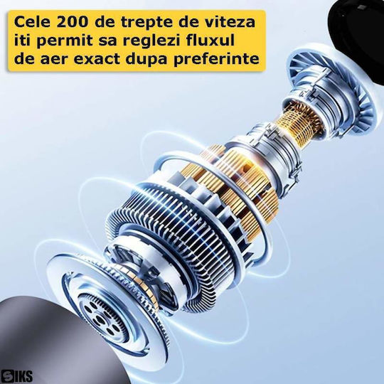 Siks Turbo Ventilator Portabil De Mână Ecran Lcd 200 Niveluri De Intensitate Afișaj Nivel Baterie Încărcare Usb Cablu Inclus Mov