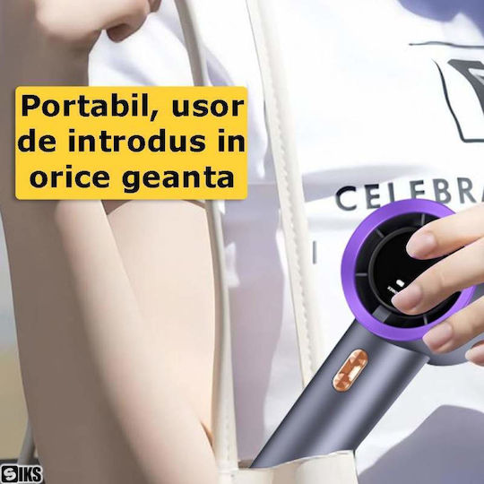Siks Turbo Ventilator Portabil De Mână Ecran Lcd 200 Niveluri De Intensitate Afișaj Nivel Baterie Încărcare Usb Cablu Inclus Mov