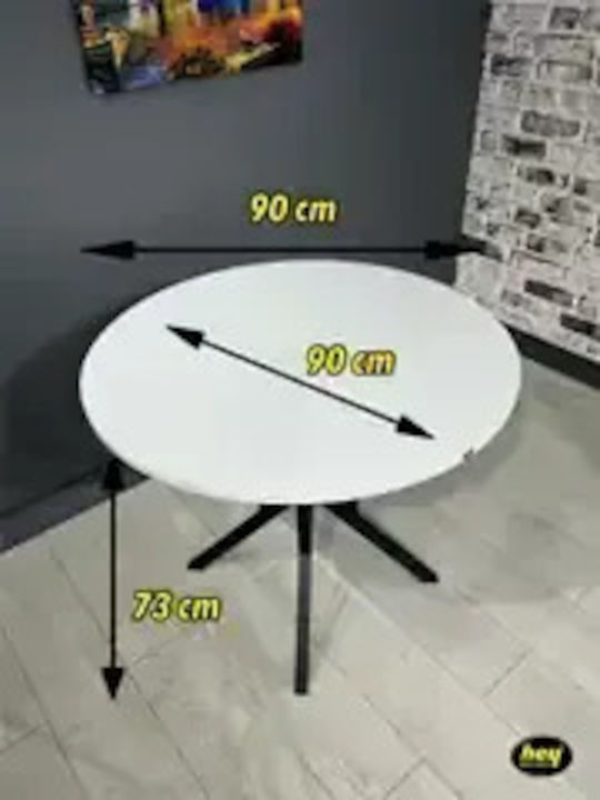 Masă Rotundă De Bucătărie Cu Picioare Metalice Negre Albă (90x90x73cm)
