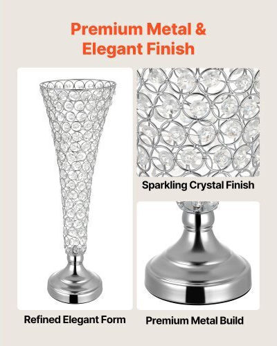 Vevor Set Decorative Crystal Silver Vases 17xH51cm 4 Pieces