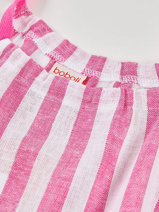 Girls Dress Sleeveless Linen Striped Fuchsia