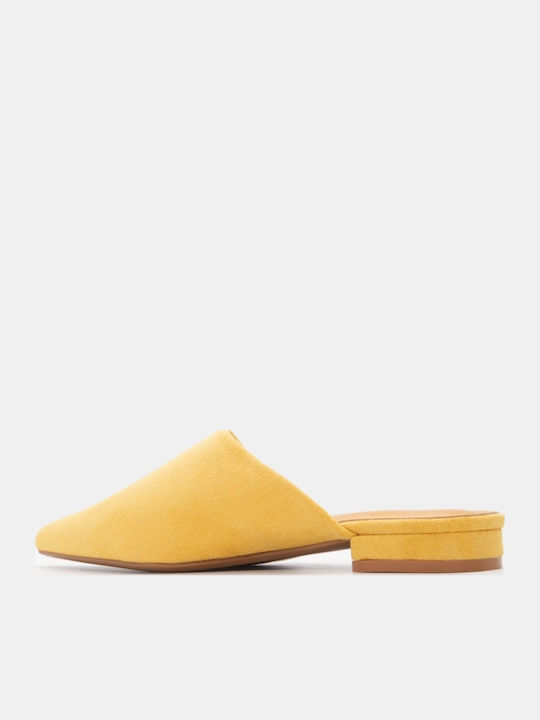Flat Suede Mules σε Κίτρινο Χρώμα