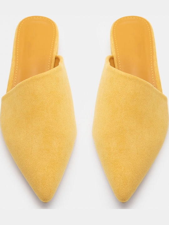 Flat Suede Mules σε Κίτρινο Χρώμα