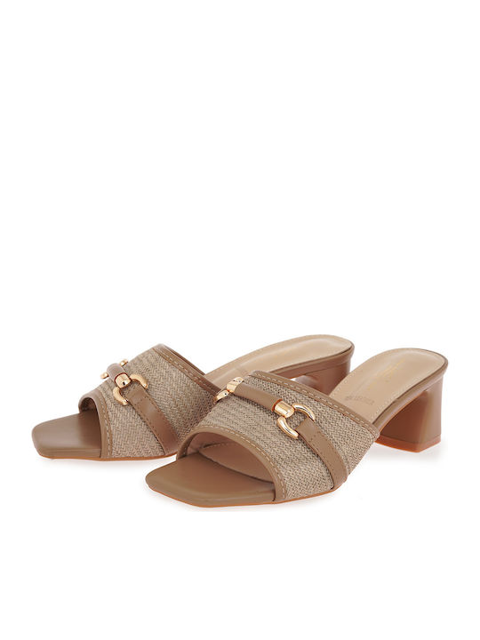 Mules with Low Heel in Brown Colour