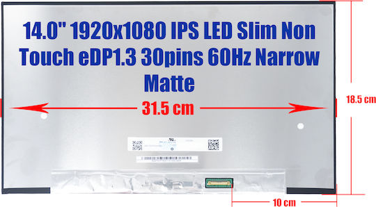 Monitor 14" LED / Slim / 60Hz 1920x1080 Matte 30 Pin for Laptop Dell Latitude 3420, 5420, 5421, 5430, 5431