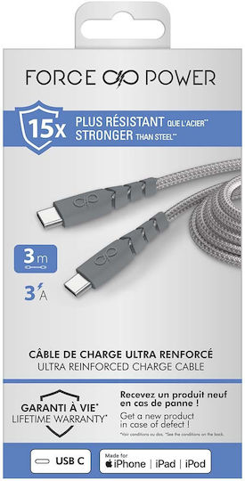 Force Power Ultra-reinforced Usb C Usb C Cable 3m 3a Grey