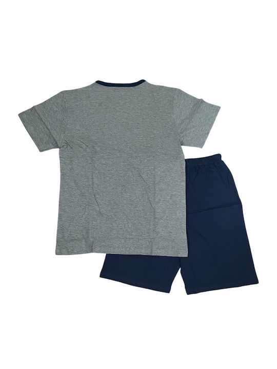 Enrico Coveri Sommer Herrenpyjama Bluse Grau Melange