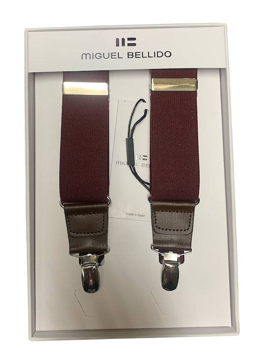 Miguel Bellido Smooth Elastic Strap Men's Suspenders Leather Fastenings 3.5 Cm Burgundy