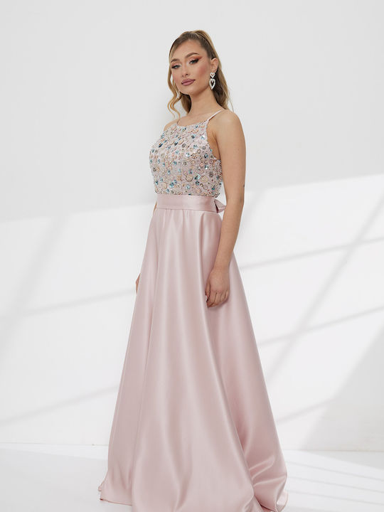 Summer Maxi Dress for Wedding - Christening Satin Pink