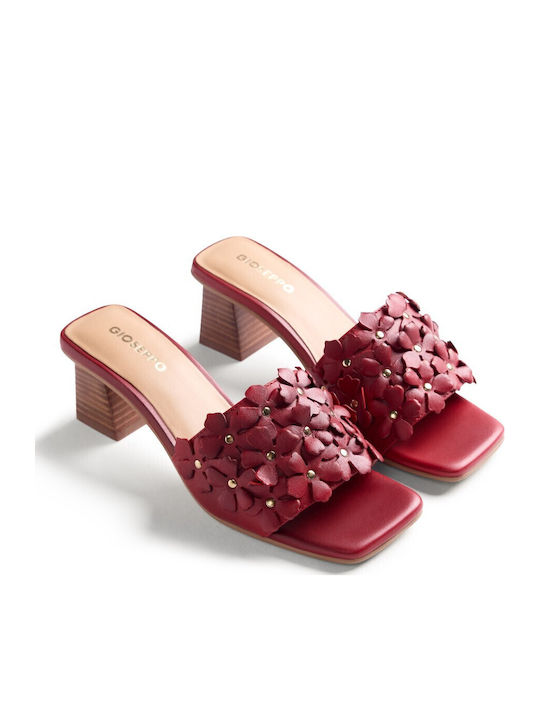 Leather Mules with Low Heel in Red Colour