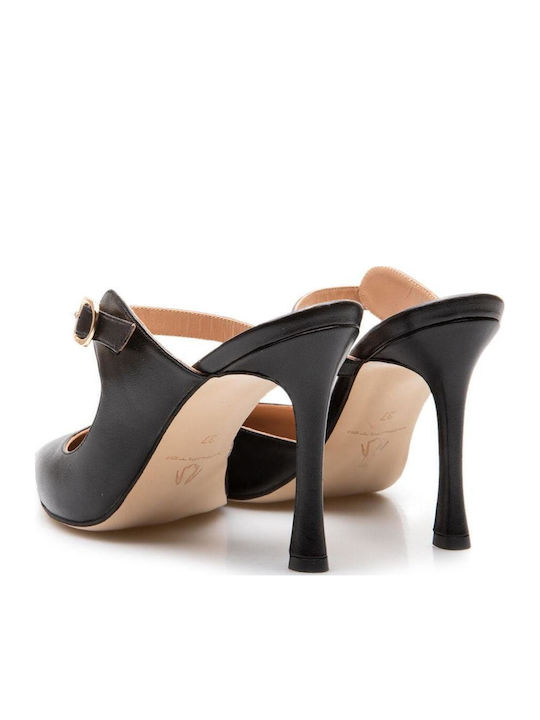 Leather Mules With Heel In Black Colour
