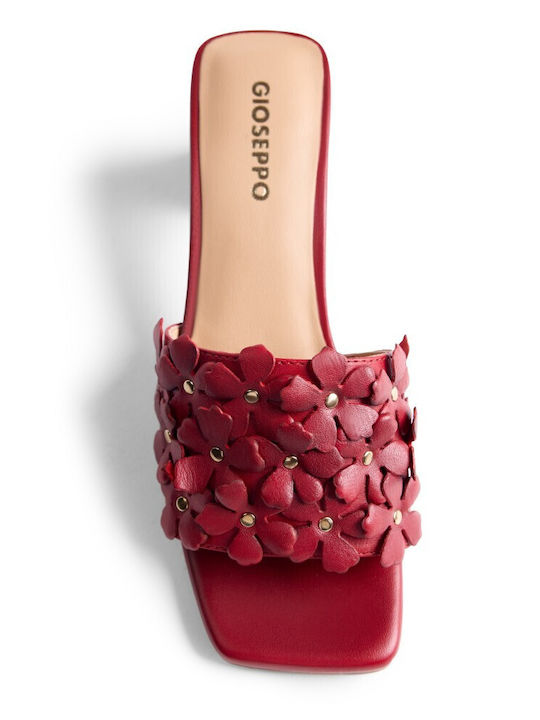 Leather Mules with Low Heel in Red Colour