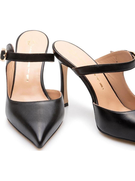 Leather Mules With Heel In Black Colour