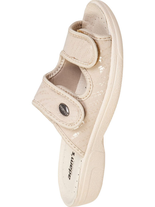 Leather Winter Women's Slippers Beige