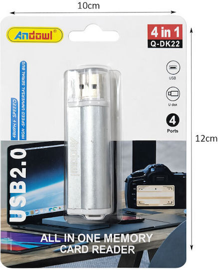 Andowl Kartenleser USB 2.0 für /S/D/ /m/i/c/r/o/S/D/ /M/e/m/o/r/y/S/t/i/c/k/ / / / Silber