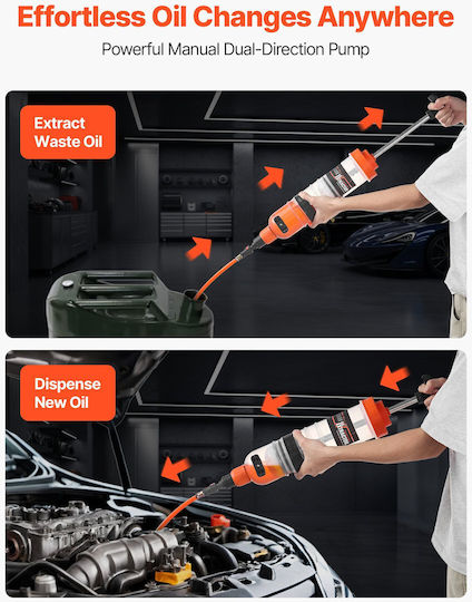 Vevor Fluid Extractor 1.5 L Manual Car Fluid Extraction Pump Oil Syringe Long Tube Extensions Easy Oil Change Suction Pump Lawn Mowers Cars Boats Golf Carts Motorcycles