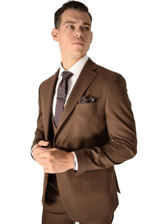 Men's Suit with Vest Brown