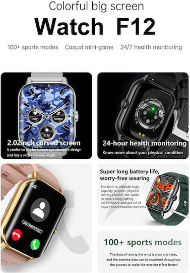 Microwear F12 Smartwatch cu Pulsometru (Roz)