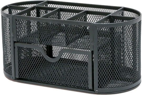 Metal Mesh Office Organizer 8 Slots Drawer Black 22x11x10 Cm Aria Trade