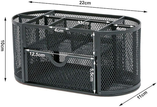 Metal Mesh Office Organizer 8 Slots Drawer Black 22x11x10 Cm Aria Trade